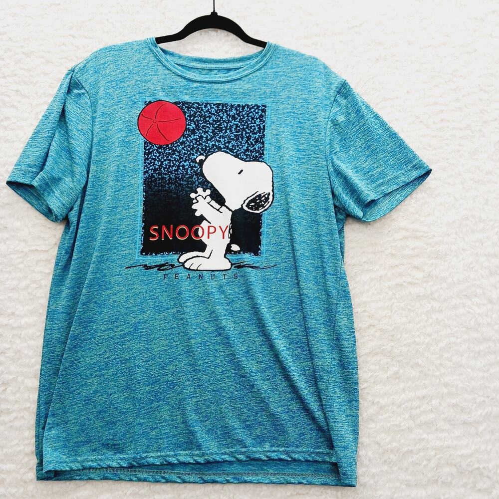 T-Shirt Women Snoopy Basketball Blue Graphic Peanuts Cartoon Retro Y2K Size L